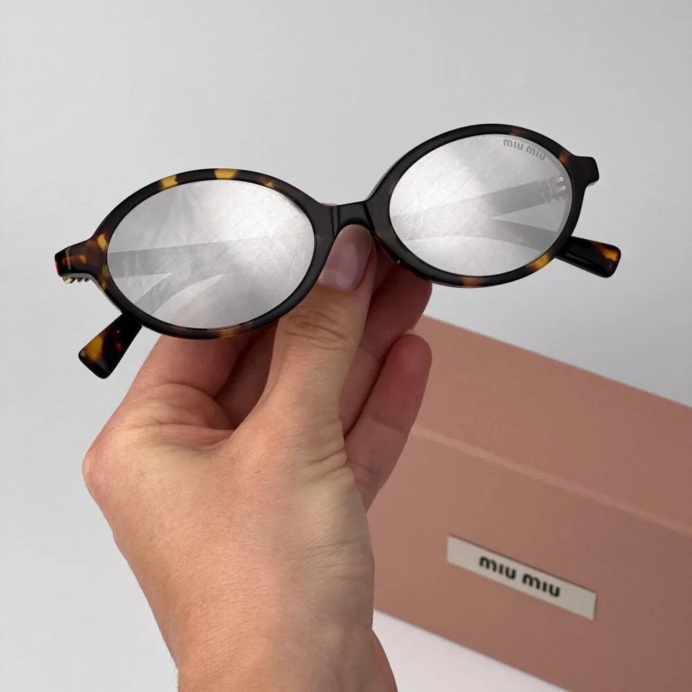 Miu Miu REGARD MU04ZSF Sunglasses – Havana Oval Grey Mirror Silver | Model VAU07